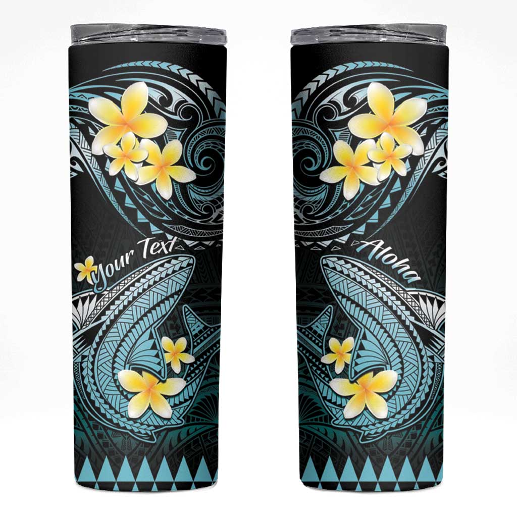 Personalised Hawaii Skinny Tumbler Polynesian Shark with Kakau Turquoise Version