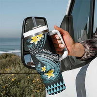 Personalised Hawaii Tumbler With Handle Polynesian Shark with Kakau Turquoise Version