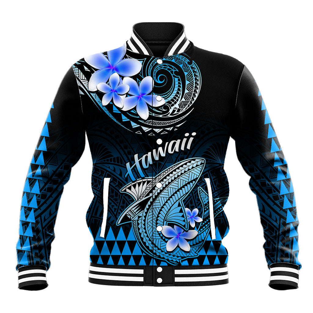 Hawaii Baseball Jacket Polynesian Shark with Kakau Blue Version LT01 Unisex Blue - Polynesian Pride