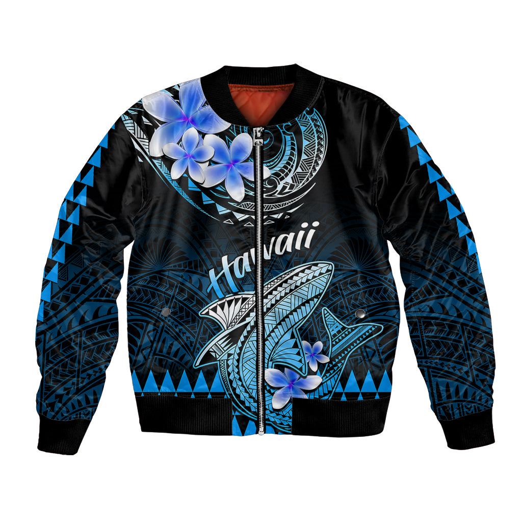 Hawaii Bomber Jacket Polynesian Shark with Kakau Blue Version LT01 Unisex Blue - Polynesian Pride