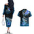 Hawaii Couples Matching Off The Shoulder Long Sleeve Dress and Hawaiian Shirt Polynesian Shark with Kakau Blue Version LT01 - Polynesian Pride