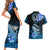 Hawaii Couples Matching Short Sleeve Bodycon Dress and Hawaiian Shirt Polynesian Shark with Kakau Blue Version LT01 - Polynesian Pride