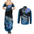 Hawaii Couples Matching Summer Maxi Dress and Long Sleeve Button Shirts Polynesian Shark with Kakau Blue Version LT01 - Polynesian Pride