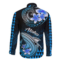 Hawaii Long Sleeve Button Shirt Polynesian Shark with Kakau Blue Version LT01 - Polynesian Pride