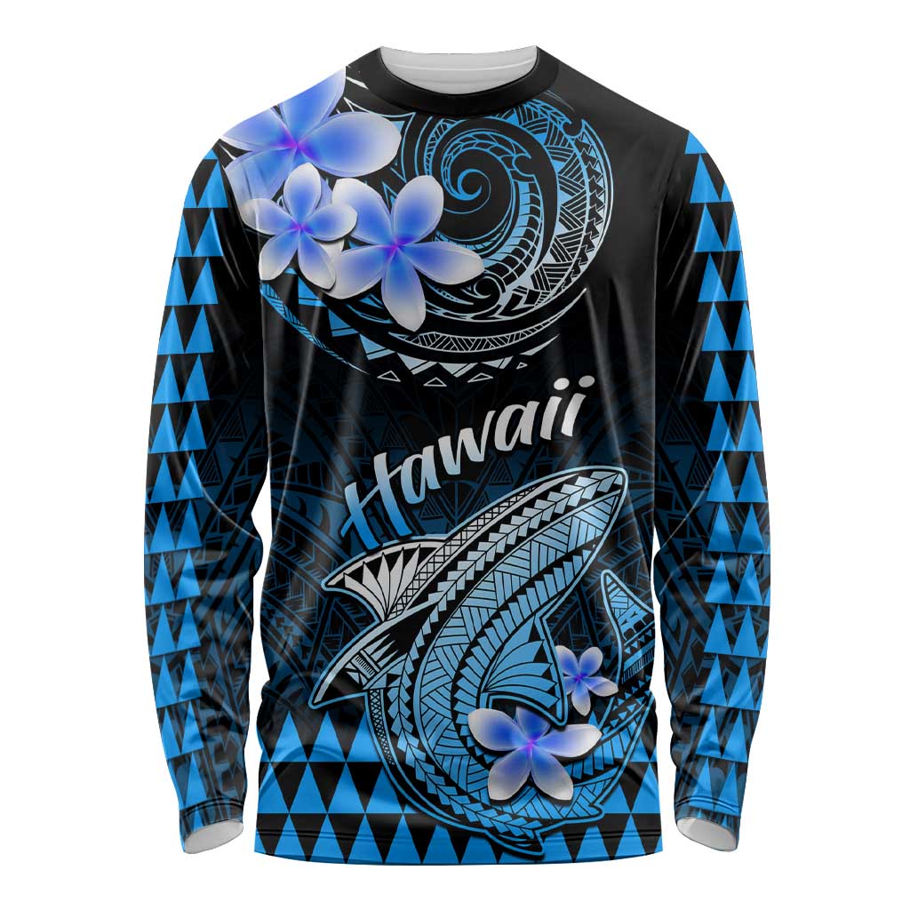 Hawaii Long Sleeve Shirt Polynesian Shark with Kakau Blue Version LT01 Unisex Blue - Polynesian Pride