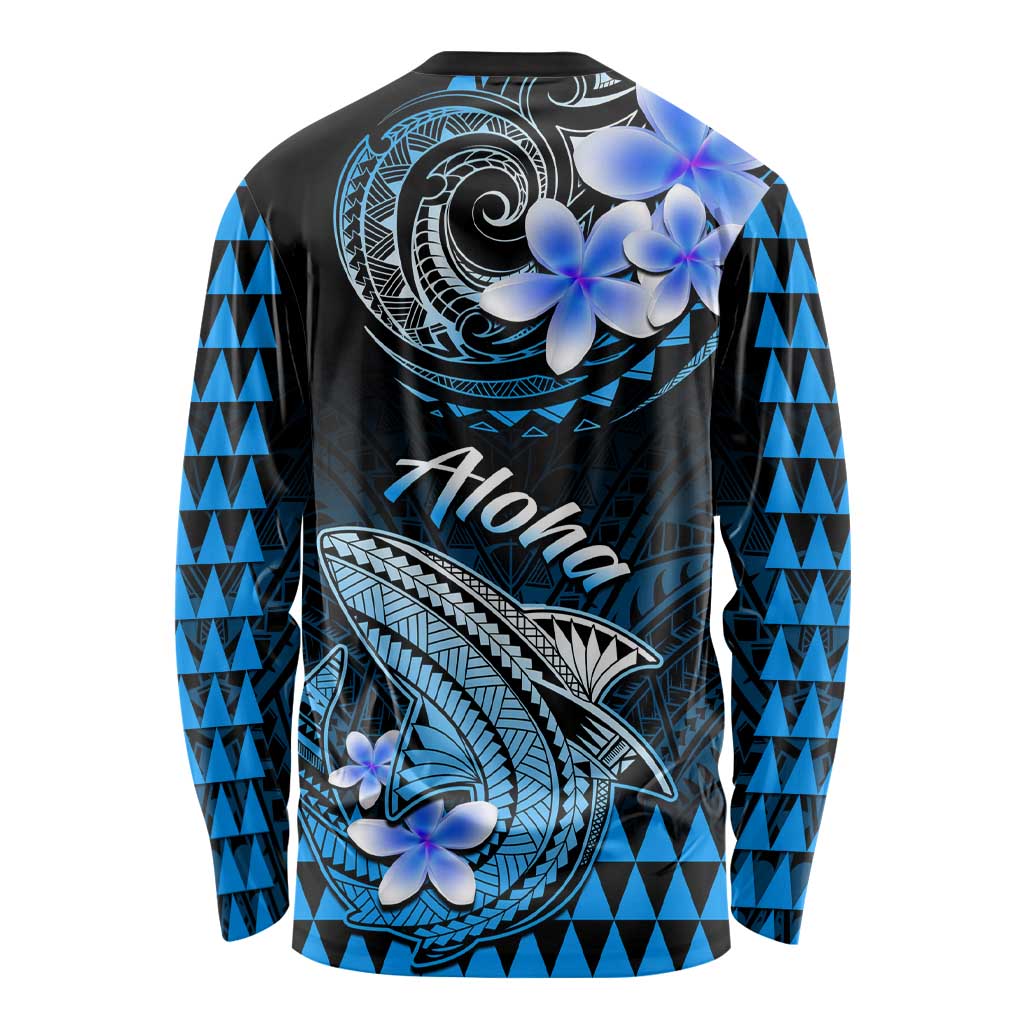 Hawaii Long Sleeve Shirt Polynesian Shark with Kakau Blue Version LT01 - Polynesian Pride