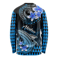 Hawaii Long Sleeve Shirt Polynesian Shark with Kakau Blue Version LT01 - Polynesian Pride