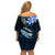 Hawaii Off Shoulder Short Dress Polynesian Shark with Kakau Blue Version LT01 - Polynesian Pride