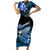 Hawaii Short Sleeve Bodycon Dress Polynesian Shark with Kakau Blue Version LT01 Long Dress Blue - Polynesian Pride