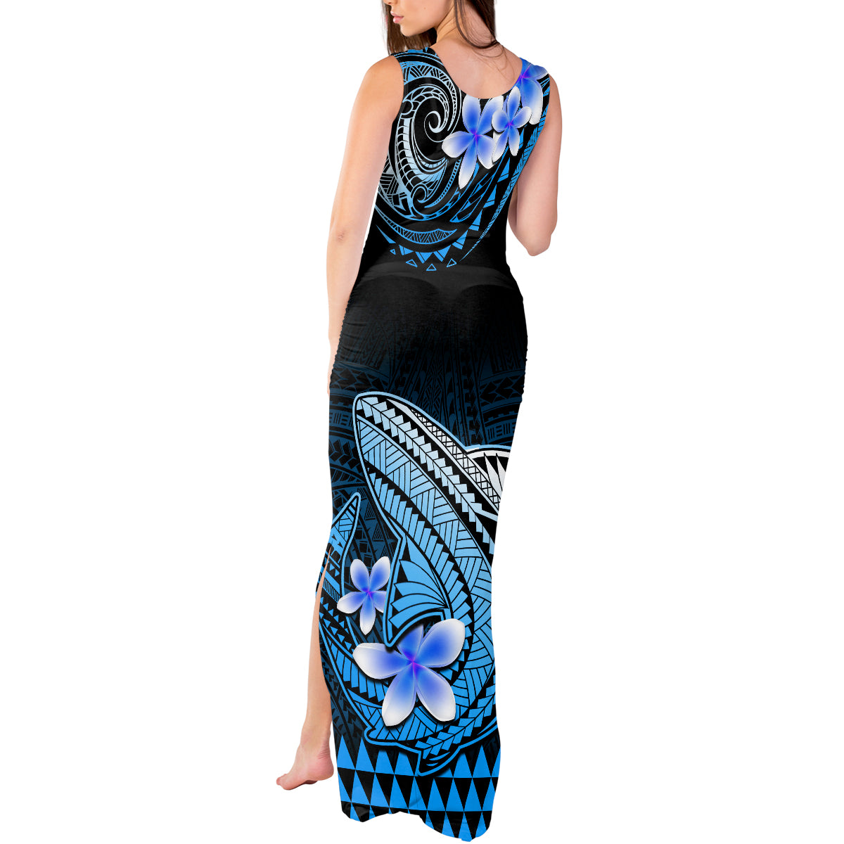Hawaii Tank Maxi Dress Polynesian Shark with Kakau Blue Version LT01 - Polynesian Pride