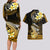 Hawaii Couples Matching Long Sleeve Bodycon Dress and Hawaiian Shirt Polynesian Shark with Kakau Gold Version LT01 - Polynesian Pride