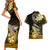 Hawaii Couples Matching Short Sleeve Bodycon Dress and Hawaiian Shirt Polynesian Shark with Kakau Gold Version LT01 - Polynesian Pride