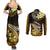 Hawaii Couples Matching Summer Maxi Dress and Long Sleeve Button Shirts Polynesian Shark with Kakau Gold Version LT01 - Polynesian Pride