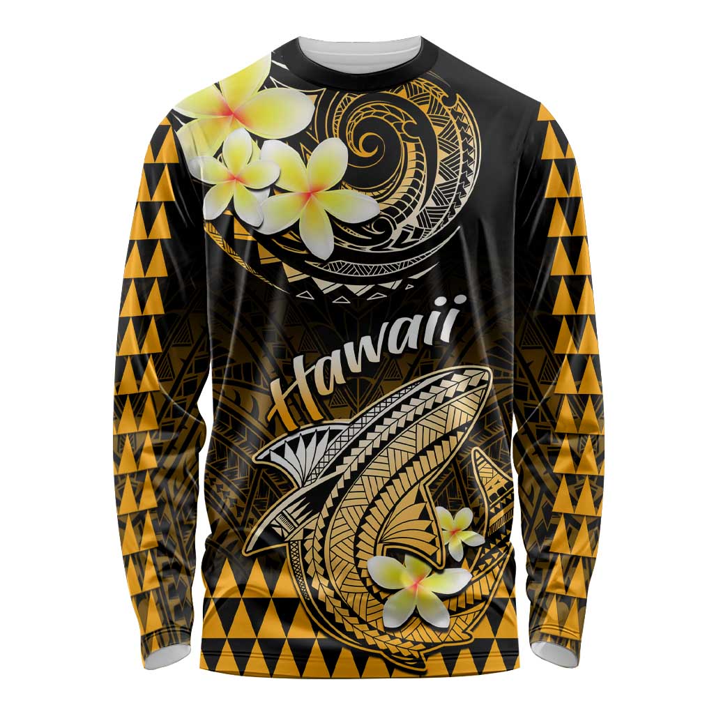 Hawaii Long Sleeve Shirt Polynesian Shark with Kakau Gold Version LT01 Unisex Gold - Polynesian Pride