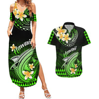 Hawaii Couples Matching Summer Maxi Dress and Hawaiian Shirt Polynesian Shark with Kakau Green Version LT01 Green - Polynesian Pride
