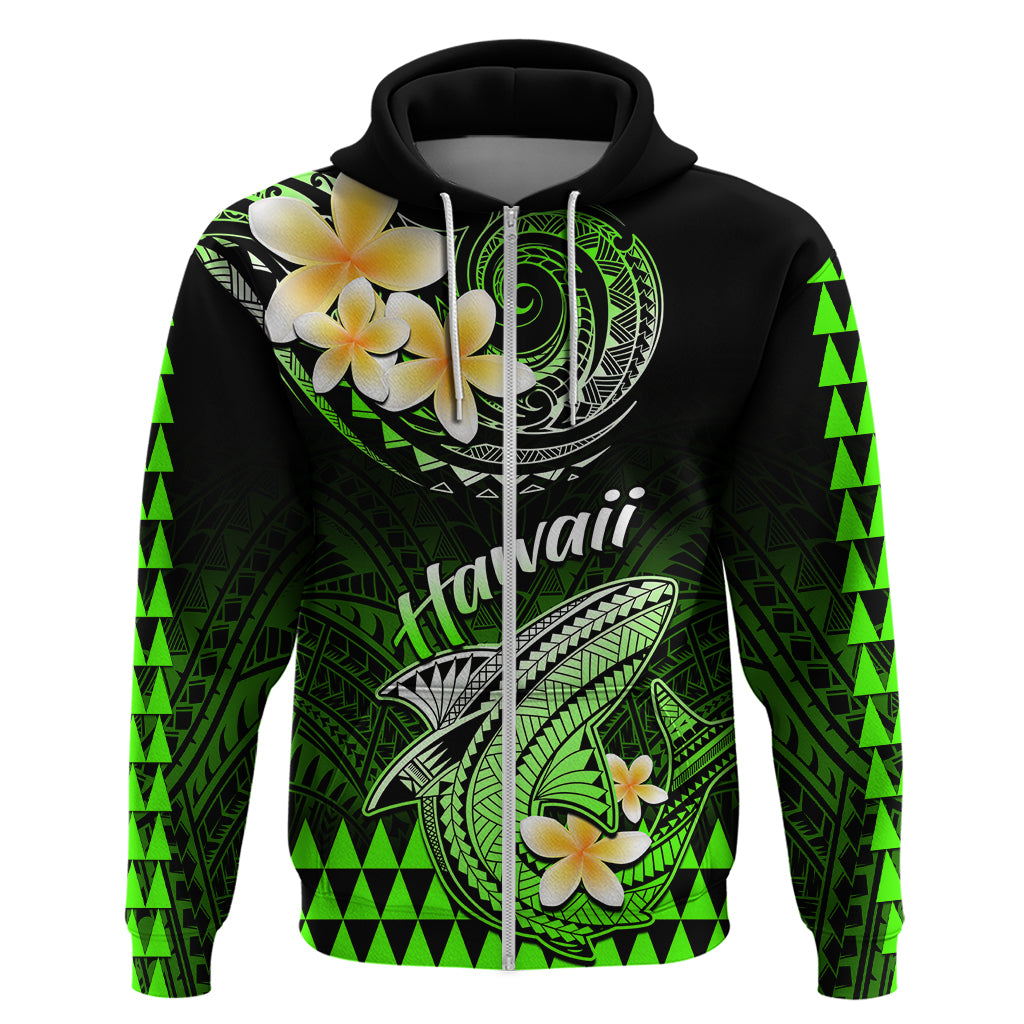Hawaii Hoodie Polynesian Shark with Kakau Green Version LT01 Zip Hoodie Green - Polynesian Pride