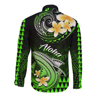 Hawaii Long Sleeve Button Shirt Polynesian Shark with Kakau Green Version LT01 - Polynesian Pride