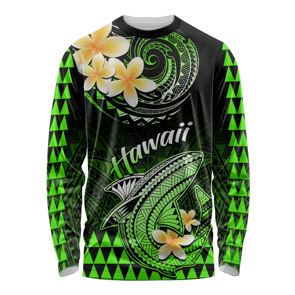 Hawaii Long Sleeve Shirt Polynesian Shark with Kakau Green Version LT01 Unisex Green - Polynesian Pride