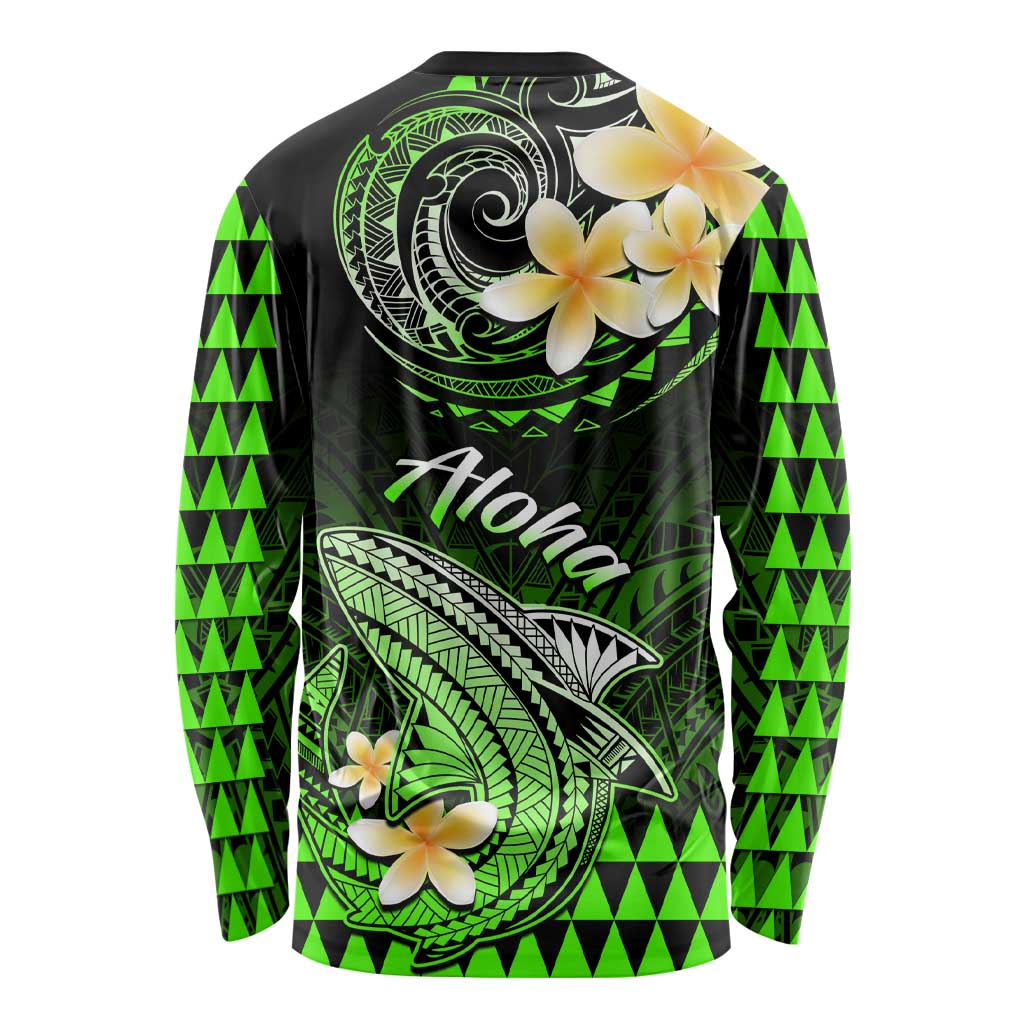 Hawaii Long Sleeve Shirt Polynesian Shark with Kakau Green Version LT01 - Polynesian Pride