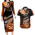 Hawaii Couples Matching Long Sleeve Bodycon Dress and Hawaiian Shirt Polynesian Shark with Kakau Orange Version LT01 Orange - Polynesian Pride