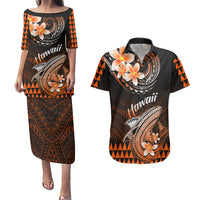 Hawaii Couples Matching Puletasi Dress and Hawaiian Shirt Polynesian Shark with Kakau Orange Version LT01 Orange - Polynesian Pride