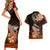 Hawaii Couples Matching Short Sleeve Bodycon Dress and Hawaiian Shirt Polynesian Shark with Kakau Orange Version LT01 - Polynesian Pride