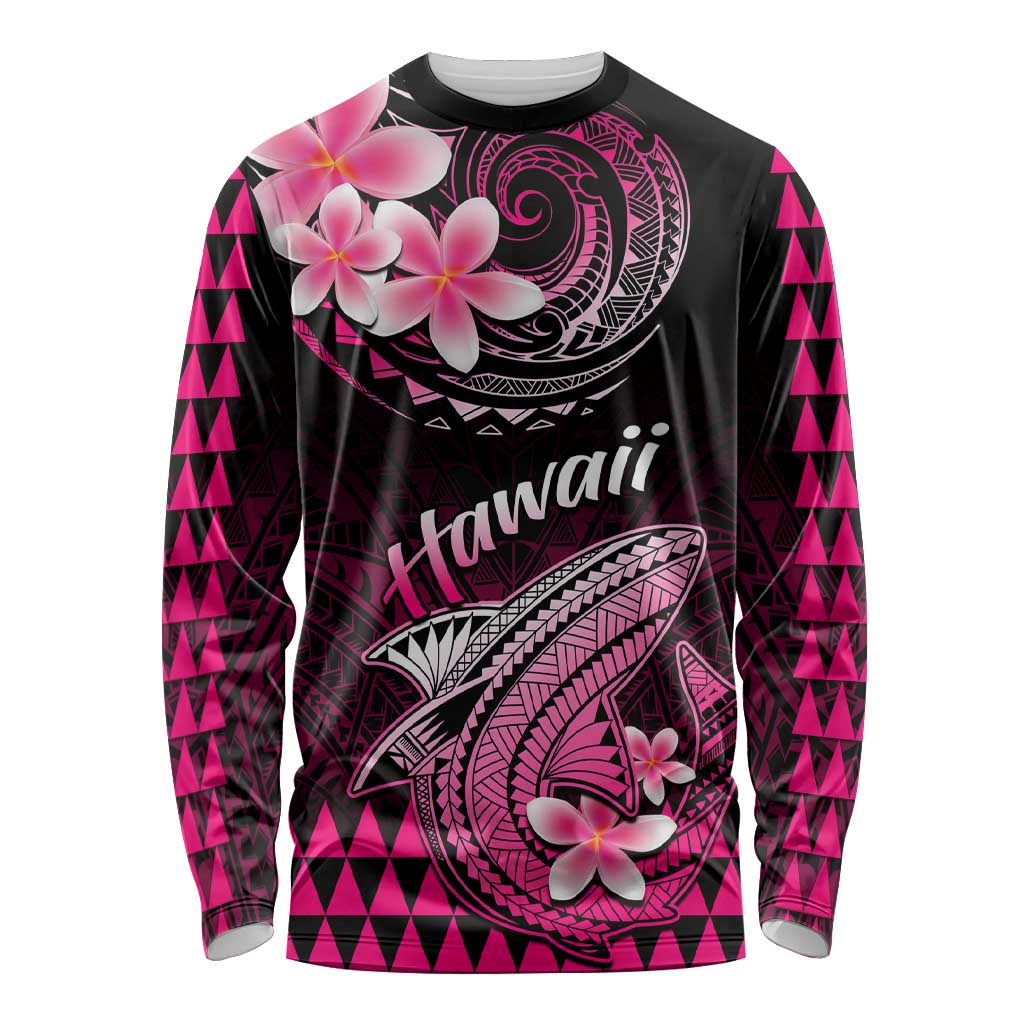 Hawaii Long Sleeve Shirt Polynesian Shark with Kakau Pink Version LT01 Unisex Pink - Polynesian Pride