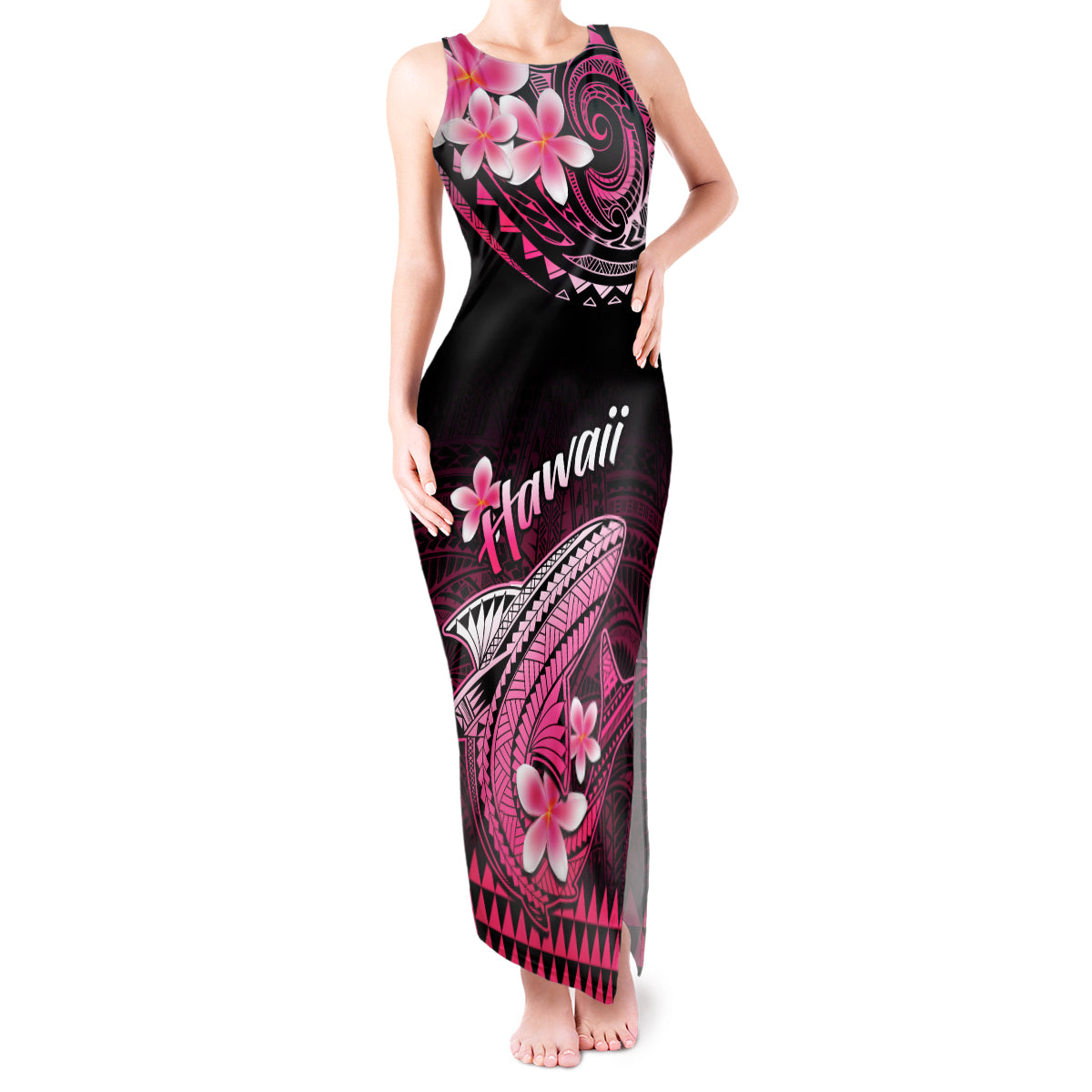 Hawaii Tank Maxi Dress Polynesian Shark with Kakau Pink Version LT01 Women Pink - Polynesian Pride