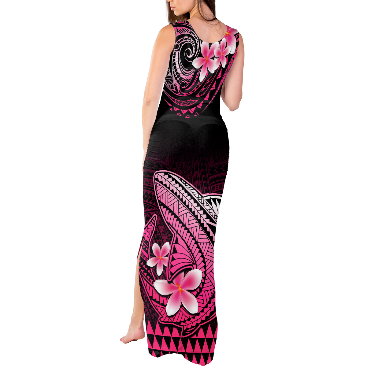 Hawaii Tank Maxi Dress Polynesian Shark with Kakau Pink Version LT01 - Polynesian Pride