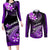 Hawaii Couples Matching Long Sleeve Bodycon Dress and Long Sleeve Button Shirts Polynesian Shark with Kakau Purple Version LT01 Purple - Polynesian Pride