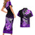 Hawaii Couples Matching Short Sleeve Bodycon Dress and Hawaiian Shirt Polynesian Shark with Kakau Purple Version LT01 - Polynesian Pride