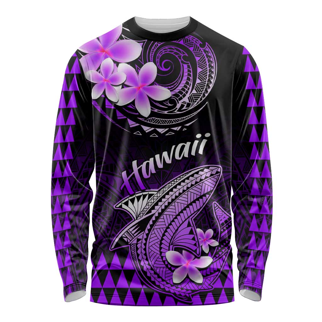 Hawaii Long Sleeve Shirt Polynesian Shark with Kakau Purple Version LT01 Unisex Purple - Polynesian Pride