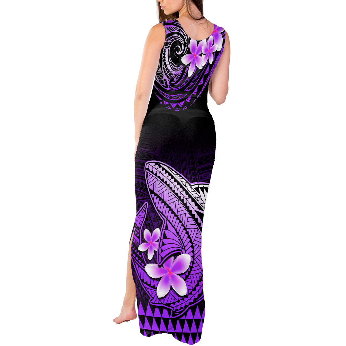 Hawaii Tank Maxi Dress Polynesian Shark with Kakau Purple Version LT01 - Polynesian Pride