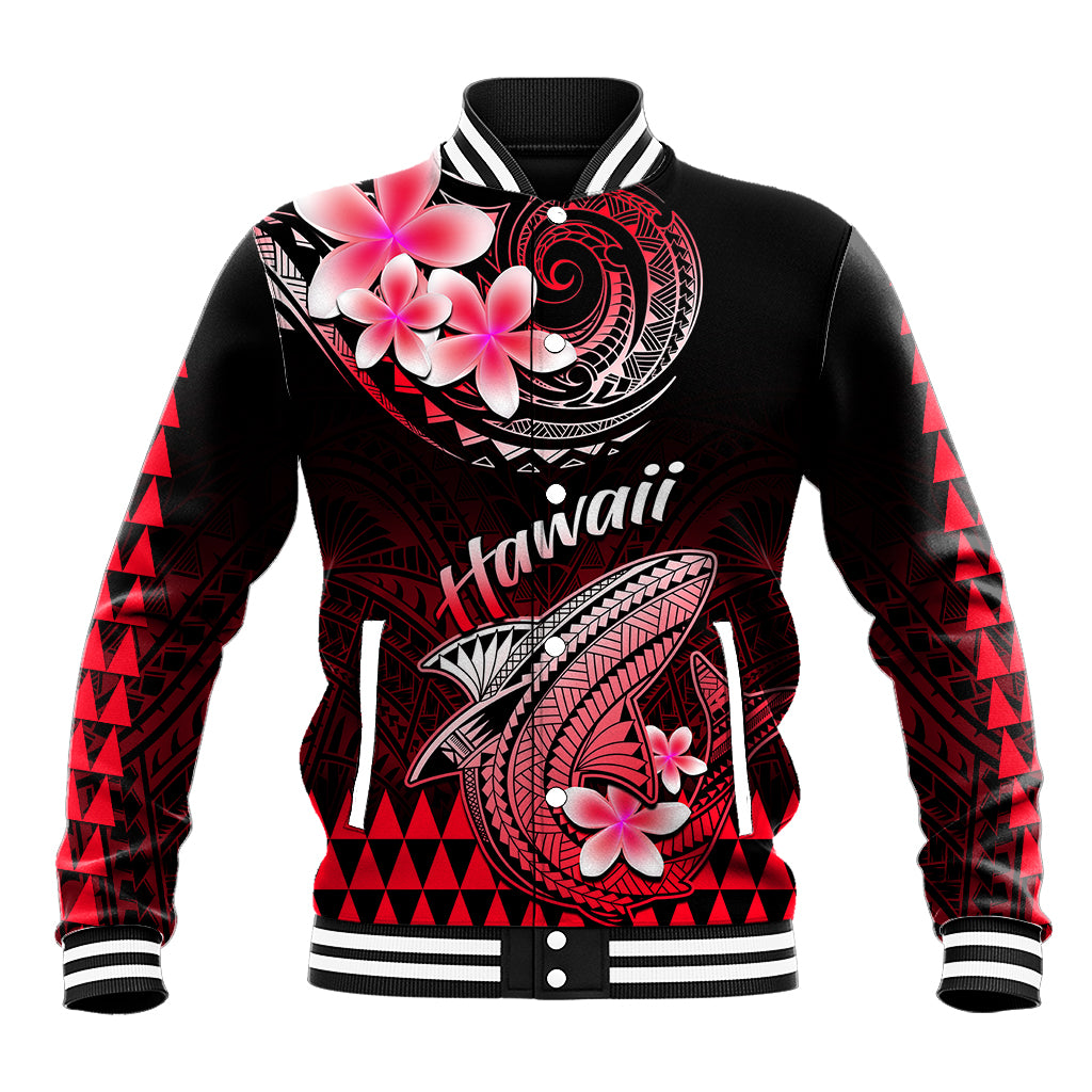 Hawaii Baseball Jacket Polynesian Shark with Kakau Red Version LT01 Unisex Red - Polynesian Pride