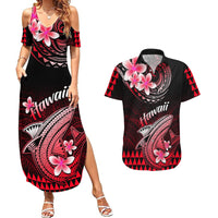 Hawaii Couples Matching Summer Maxi Dress and Hawaiian Shirt Polynesian Shark with Kakau Red Version LT01 Red - Polynesian Pride
