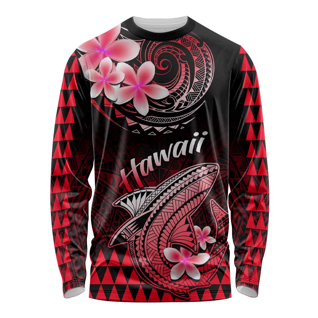 Hawaii Long Sleeve Shirt Polynesian Shark with Kakau Red Version LT01 Unisex Red - Polynesian Pride