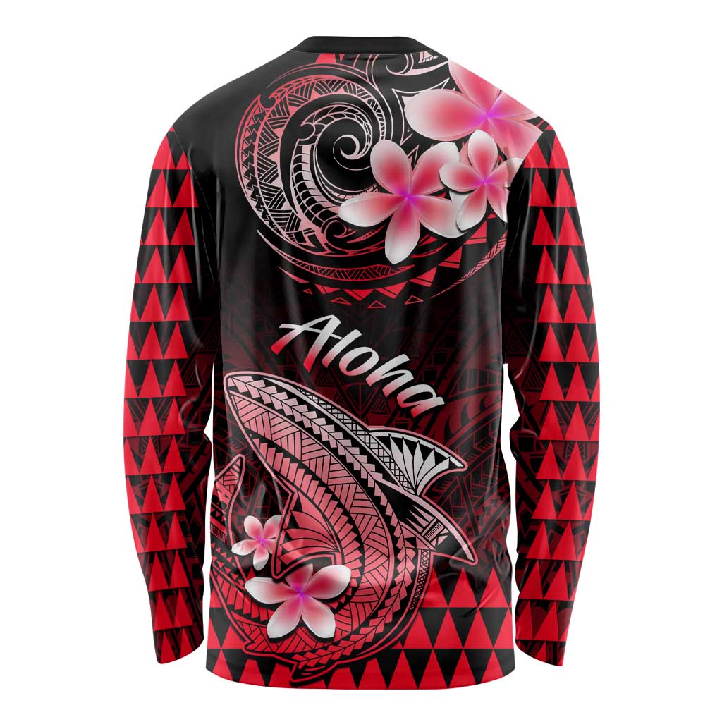 Hawaii Long Sleeve Shirt Polynesian Shark with Kakau Red Version LT01 - Polynesian Pride