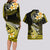 Hawaii Couples Matching Long Sleeve Bodycon Dress and Hawaiian Shirt Polynesian Shark with Kakau Yellow Version LT01 - Polynesian Pride