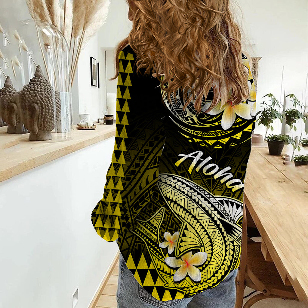 Hawaii Women Casual Shirt Polynesian Shark with Kakau Yellow Version LT01 - Polynesian Pride