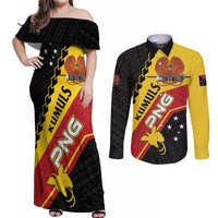 Custom PNG Couples Matching Off Shoulder Maxi Dress and Long Sleeve Button Shirt The Kumuls Are On A Roll LT01 Black - Polynesian Pride