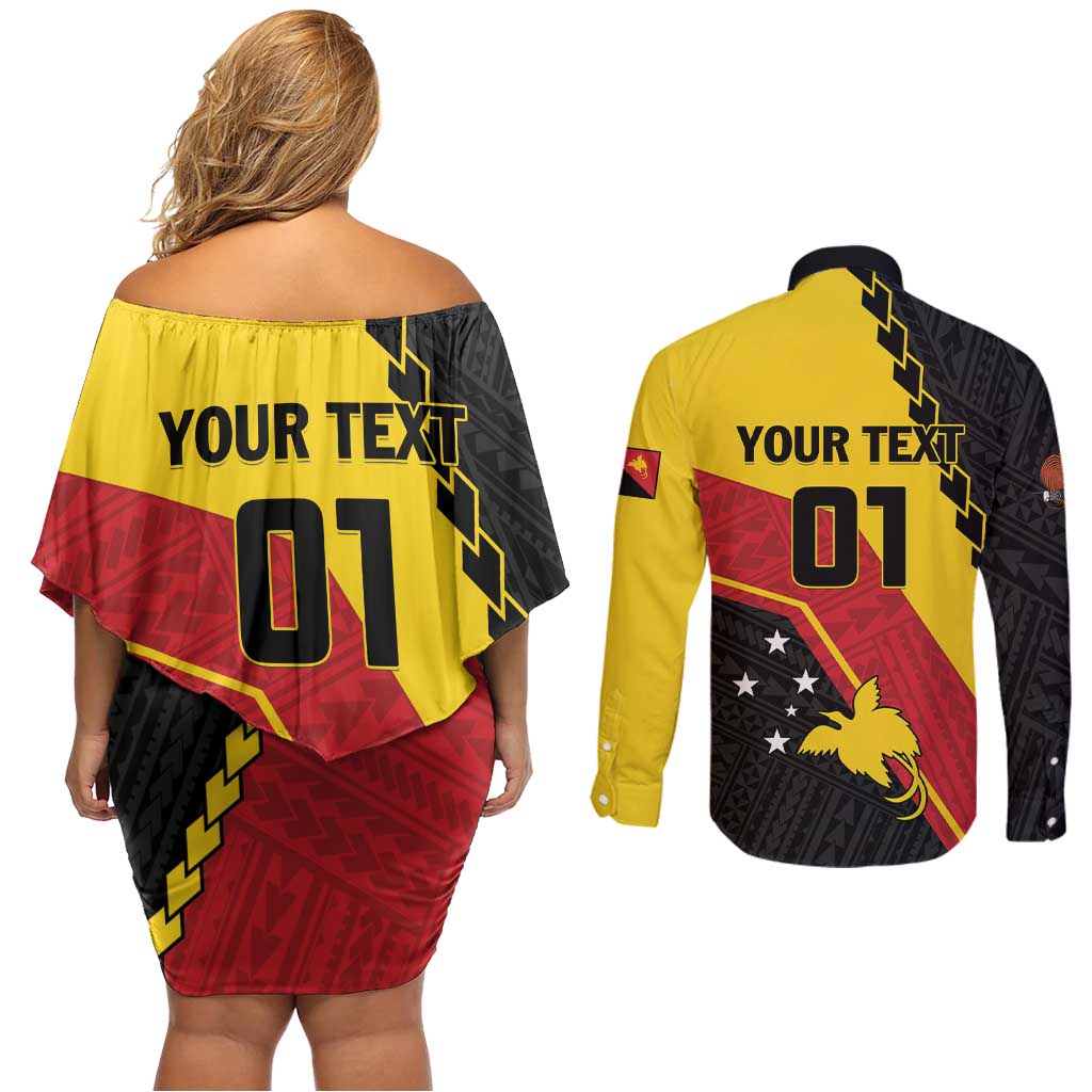 Custom PNG Couples Matching Off Shoulder Short Dress and Long Sleeve Button Shirt The Kumuls Are On A Roll LT01 - Polynesian Pride