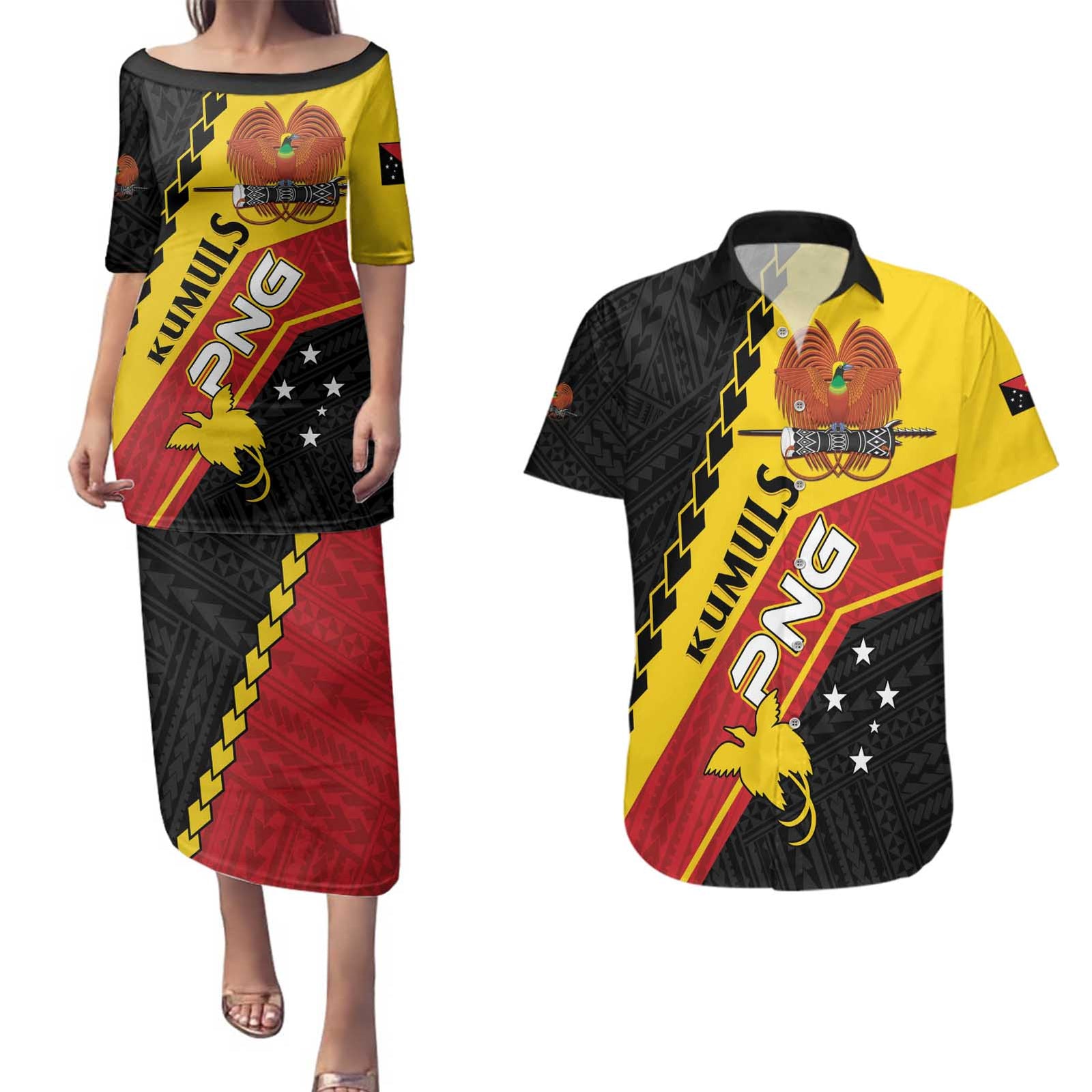 Custom PNG Couples Matching Puletasi and Hawaiian Shirt The Kumuls Are On A Roll LT01 Black - Polynesian Pride