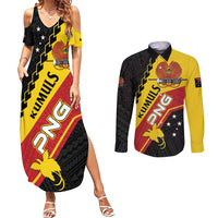 Custom PNG Couples Matching Summer Maxi Dress and Long Sleeve Button Shirt The Kumuls Are On A Roll LT01 Black - Polynesian Pride