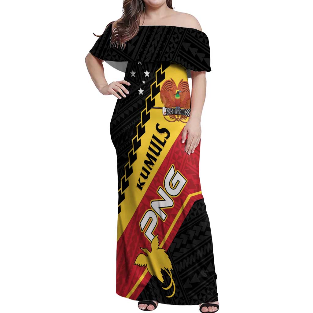 Custom PNG Off Shoulder Maxi Dress The Kumuls Are On A Roll LT01 Women Black - Polynesian Pride