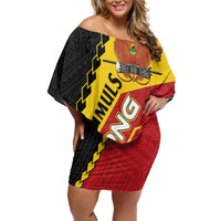 Custom PNG Off Shoulder Short Dress The Kumuls Are On A Roll LT01 Women Black - Polynesian Pride