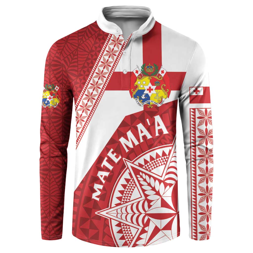 Custom Tonga Rugby Mate Maa Button Sweatshirt Ngatu Pattern LT01 Red - Polynesian Pride