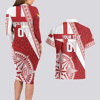 Custom Tonga Rugby Mate Maa Couples Matching Long Sleeve Bodycon Dress and Hawaiian Shirt Ngatu Pattern LT01 - Polynesian Pride