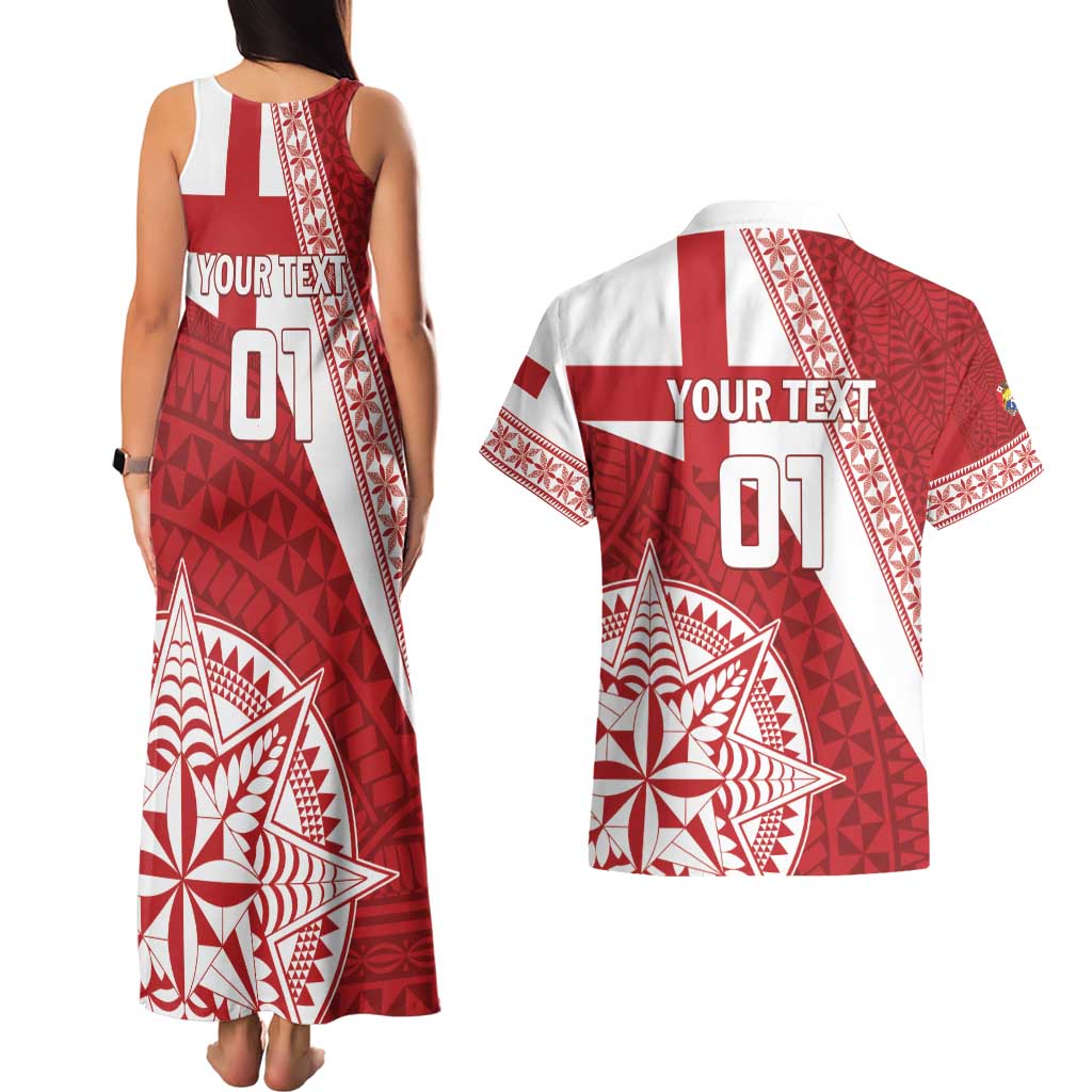 Custom Tonga Rugby Mate Maa Couples Matching Tank Maxi Dress and Hawaiian Shirt Ngatu Pattern LT01 - Polynesian Pride