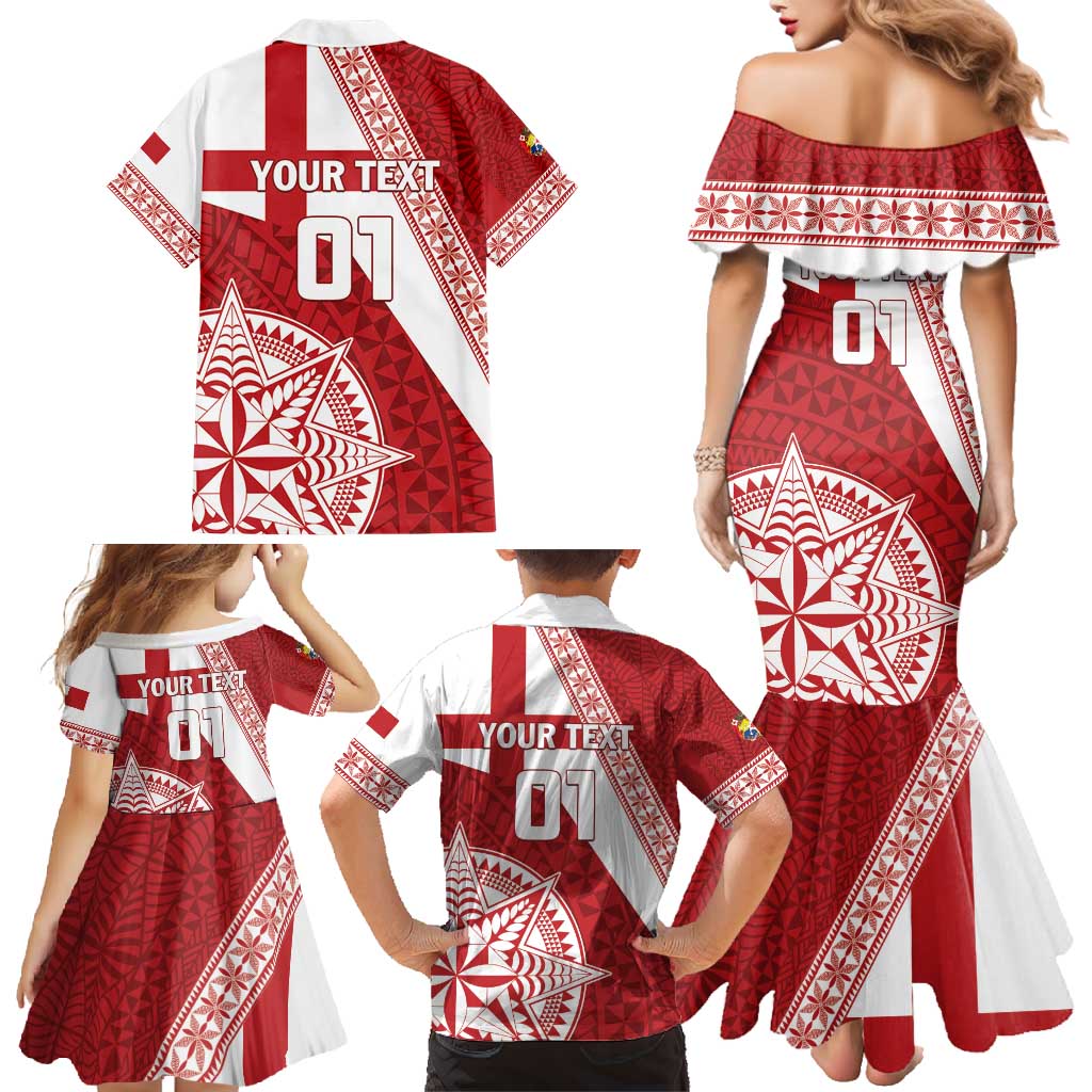 Custom Tonga Rugby Mate Maa Family Matching Mermaid Dress and Hawaiian Shirt Ngatu Pattern