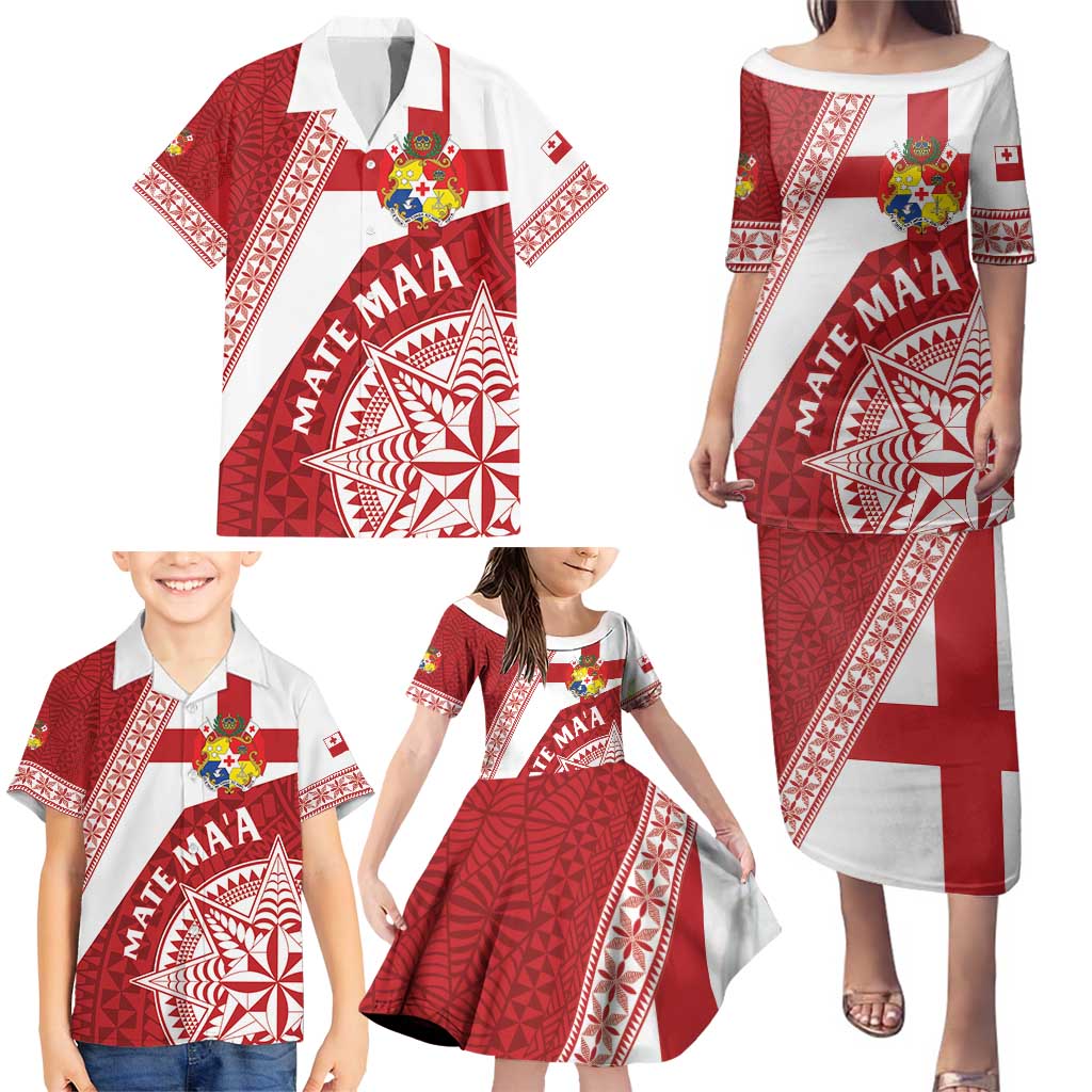 Custom Tonga Rugby Mate Maa Family Matching Puletasi and Hawaiian Shirt Ngatu Pattern